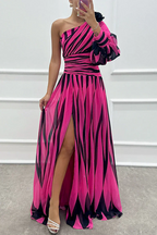Elegant Striped Maxi Dress | One-Shoulder Design with Flattering Fit for Unforgettable Events