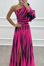 Elegant Striped Maxi Dress | One-Shoulder Design with Flattering Fit for Unforgettable Events
