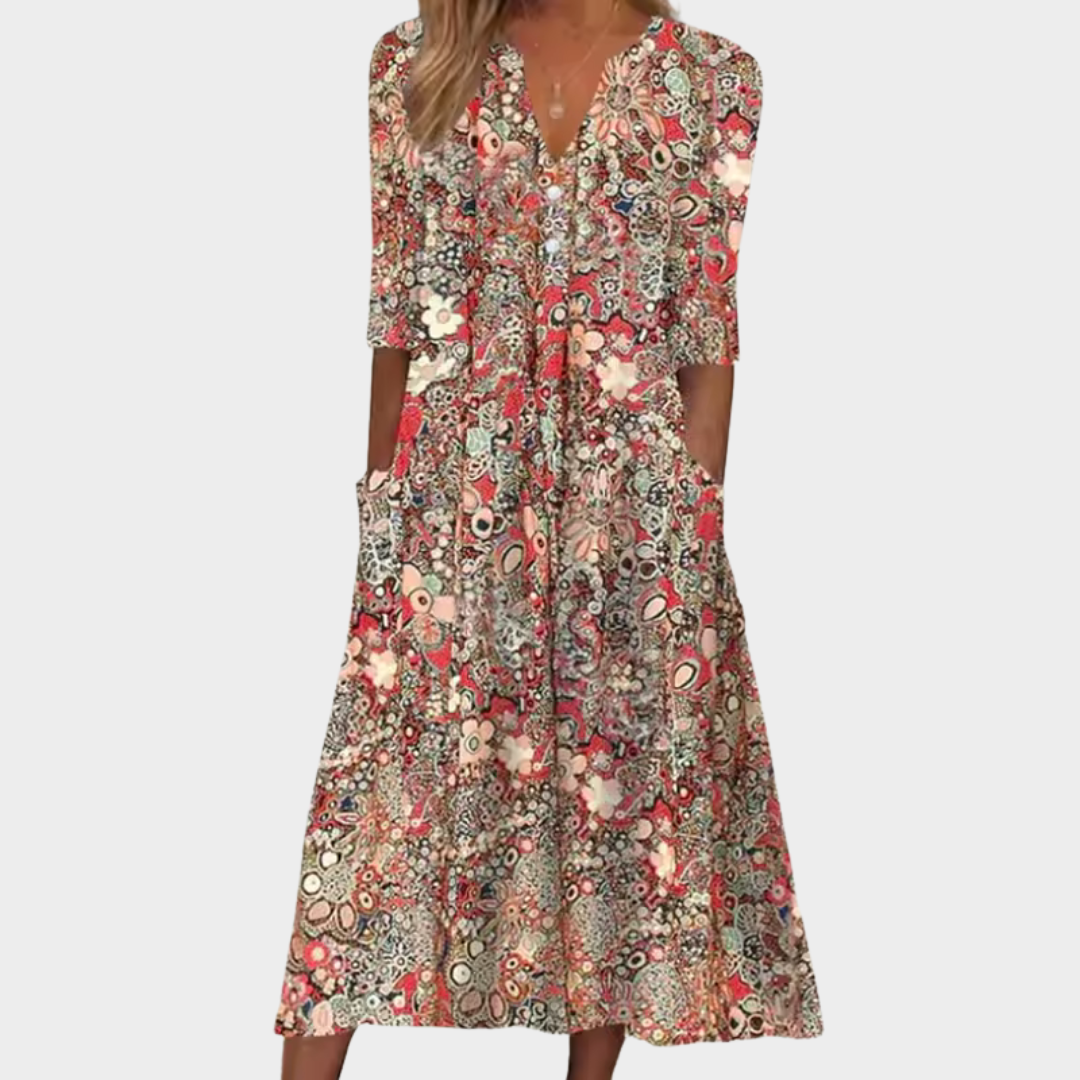 Elegant Summer Dresses | Flattering Floral Print with Side Pockets | Versatile Style for Effortless Comfort