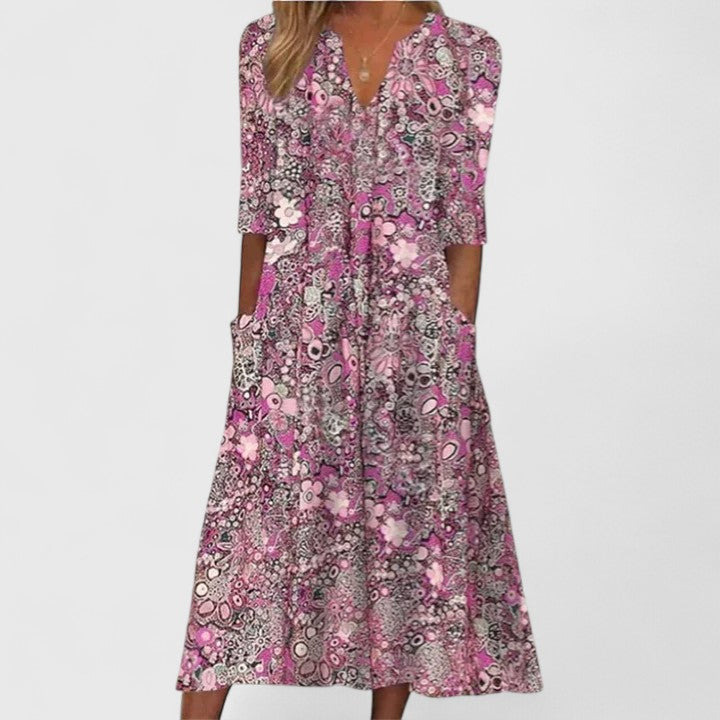 Elegant Summer Dresses | Flattering Floral Print with Side Pockets | Versatile Style for Effortless Comfort