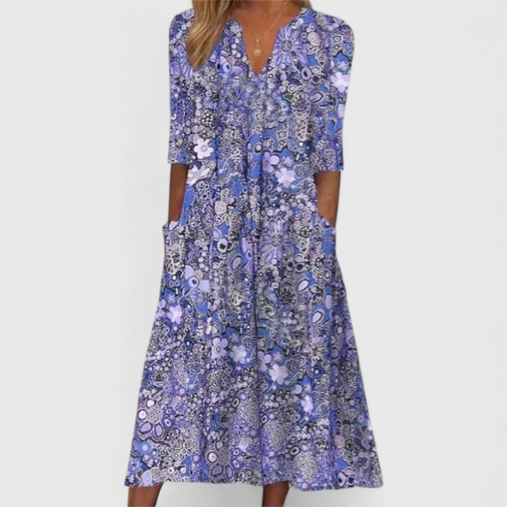 Elegant Summer Dresses | Flattering Floral Print with Side Pockets | Versatile Style for Effortless Comfort