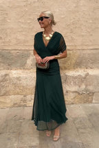 Elegant V-Neck Maxi Dress with Flowing Skirt | Long Dresses for Women