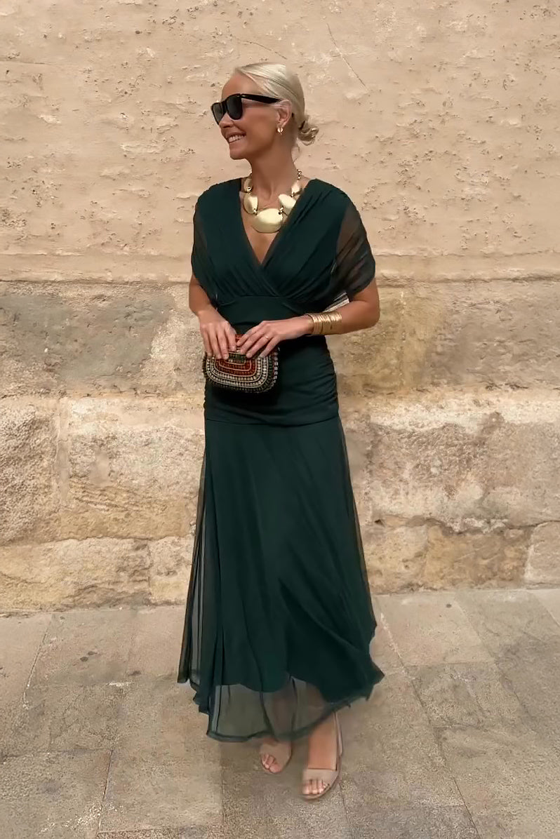 Elegant V-Neck Maxi Dress with Flowing Skirt | Long Dresses for Women