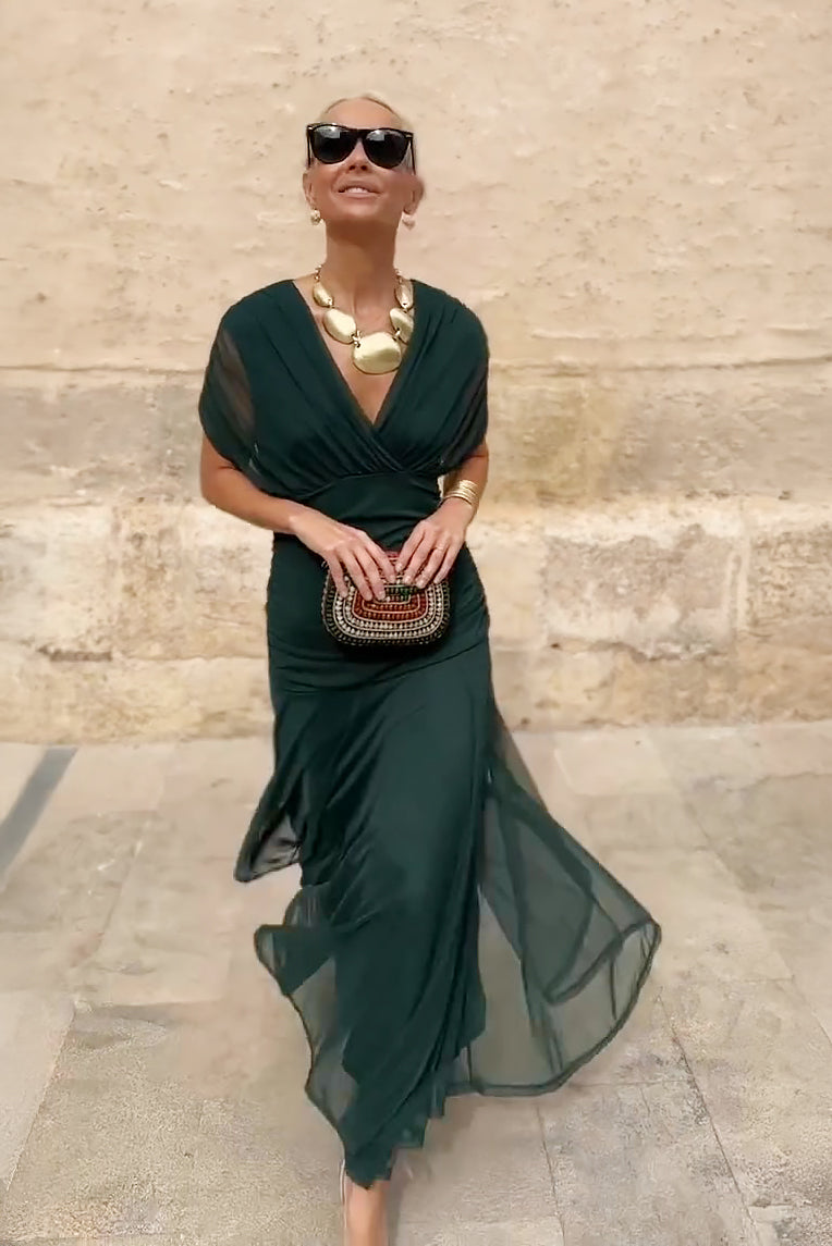 Elegant V-Neck Maxi Dress with Flowing Skirt