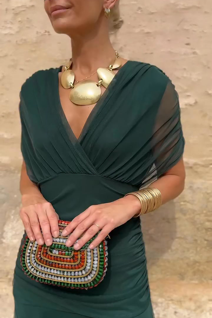 Elegant V-Neck Maxi Dress with Flowing Skirt | Long Dresses for Women