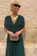 Elegant V-Neck Maxi Dress with Flowing Skirt | Long Dresses for Women
