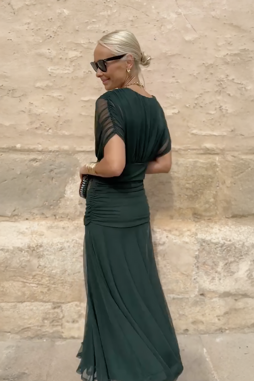 Elegant V-Neck Maxi Dress with Flowing Skirt | Long Dresses for Women