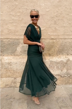 Elegant V-Neck Maxi Dress with Flowing Skirt | Long Dresses for Women