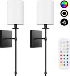 Elegant Wall Sconce Lighting Set of 2 with Remote Control - Dimmable LED Wall Lights for Versatile Home Decor