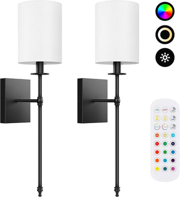 Elegant Wall Sconce Lighting Set of 2 with Remote Control - Dimmable LED Wall Lights for Versatile Home Decor