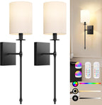 Elegant Wall Sconce Lighting Set of 2 with Remote Control - Dimmable LED Wall Lights for Versatile Home Decor