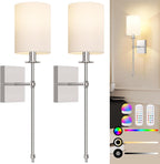 Elegant Wall Sconce Lighting Set of 2 with Remote Control - Dimmable LED Wall Lights for Versatile Home Decor