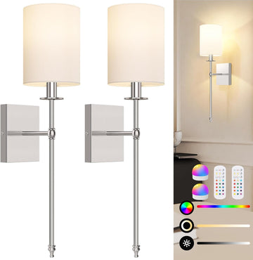 Elegant Wall Sconce Lighting Set of 2 with Remote Control - Dimmable LED Wall Lights for Versatile Home Decor