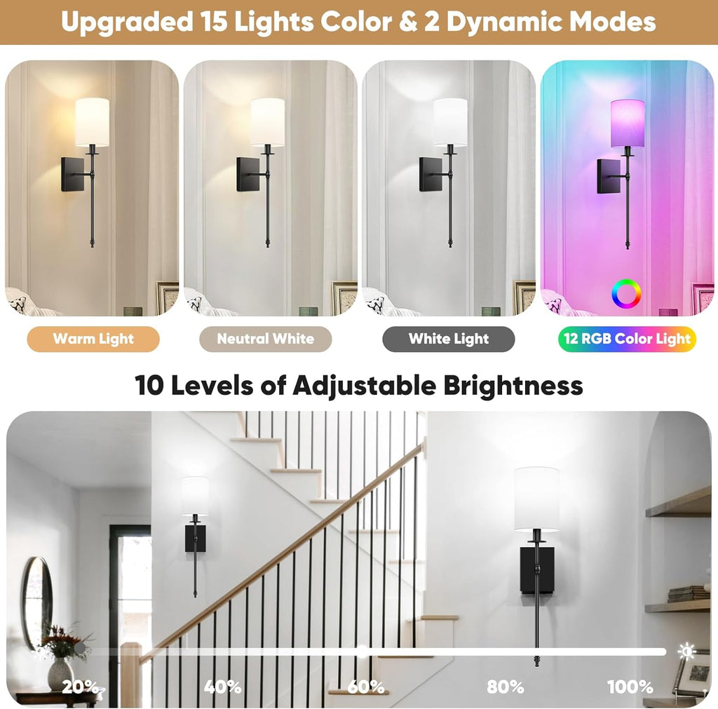 Elegant Wall Sconce Lighting Set of 2 with Remote Control - Dimmable LED Wall Lights for Versatile Home Decor