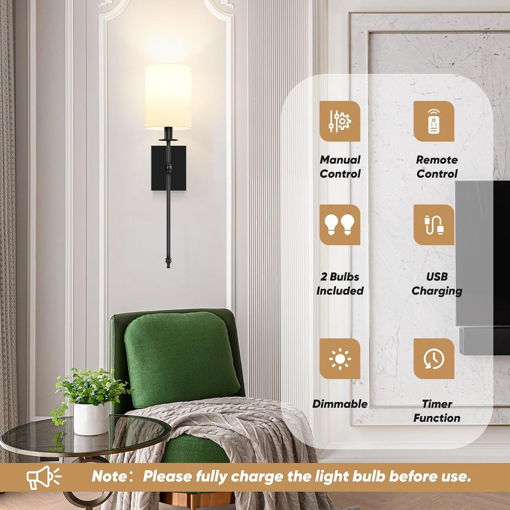 Elegant Wall Sconce Lighting Set of 2 with Remote Control - Dimmable LED Wall Lights for Versatile Home Decor