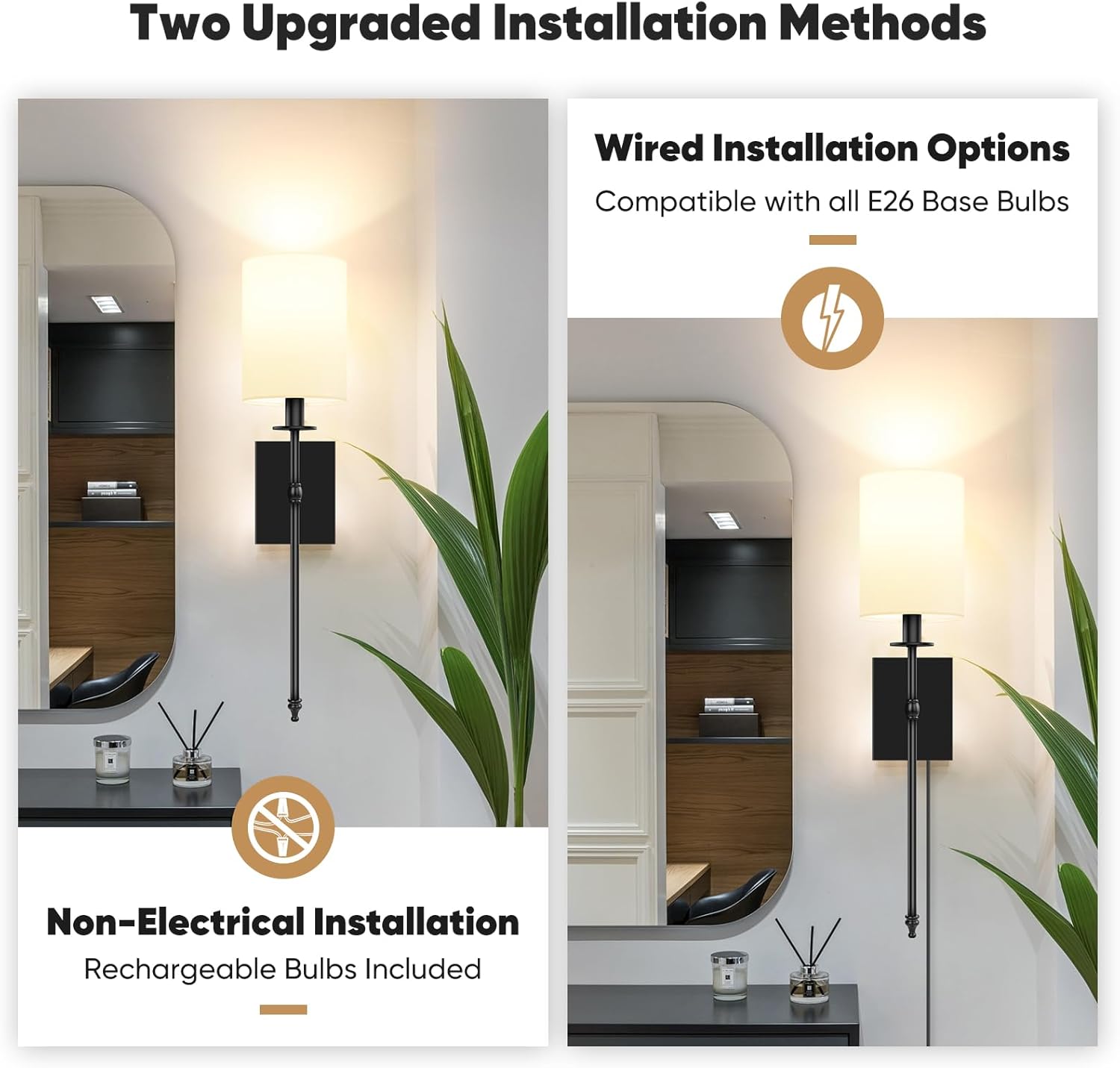 Elegant Wall Sconce Lighting Set of 2 with Remote Control - Dimmable LED Wall Lights for Versatile Home Decor