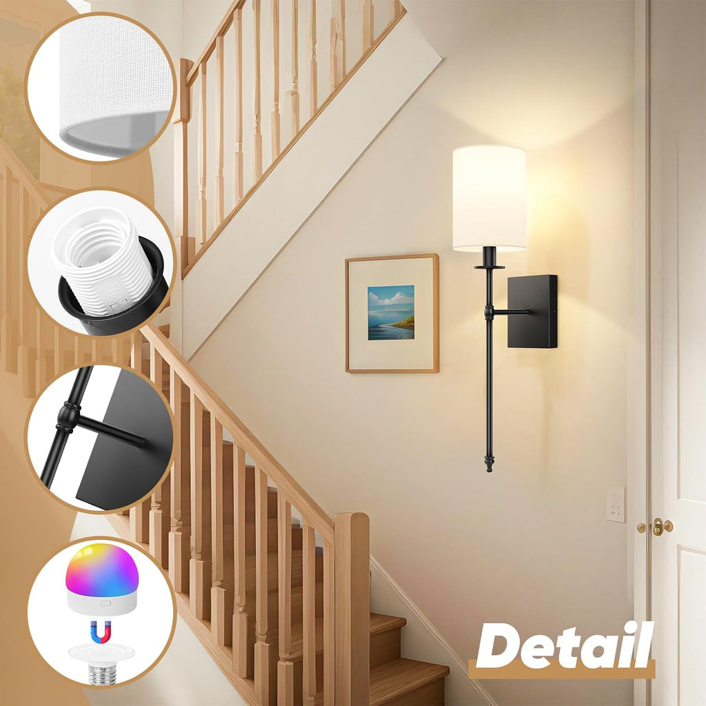 Elegant Wall Sconce Lighting Set of 2 with Remote Control - Dimmable LED Wall Lights for Versatile Home Decor