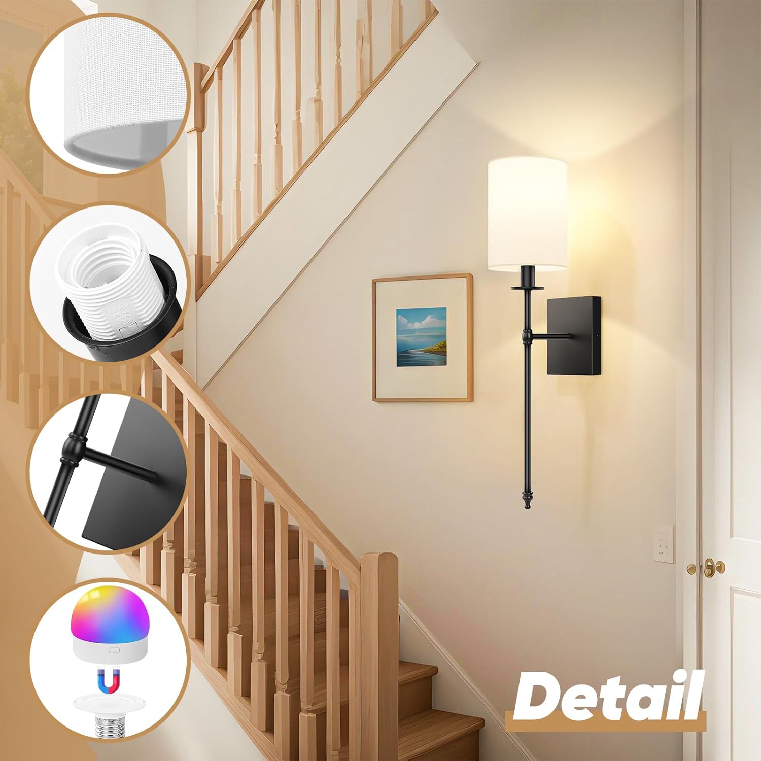 Elegant Wall Sconce Lighting Set of 2 with Remote Control - Dimmable LED Wall Lights for Versatile Home Decor