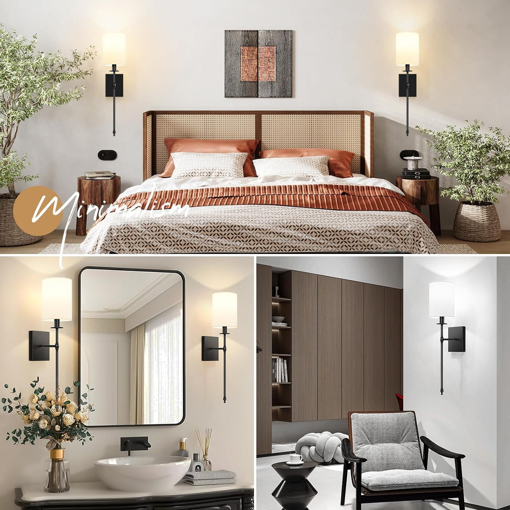 Elegant Wall Sconce Lighting Set of 2 with Remote Control - Dimmable LED Wall Lights for Versatile Home Decor