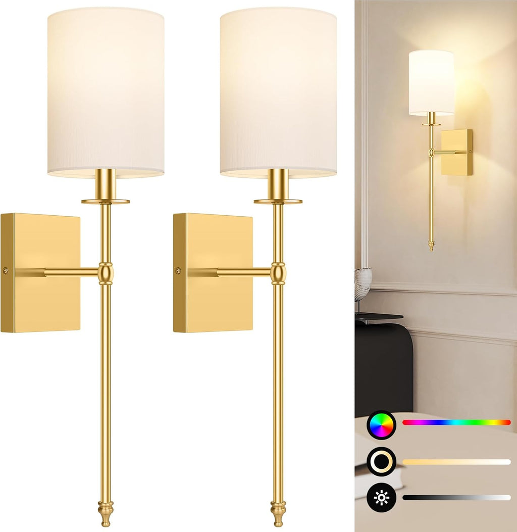Elegant Wall Sconce Lighting Set of 2 with Remote Control - Dimmable LED Wall Lights for Versatile Home Decor