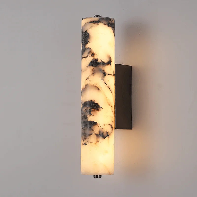 Elegant Wall Sconce Lighting with Black Marble Shade & Warm Illumination for Timeless Home Decor