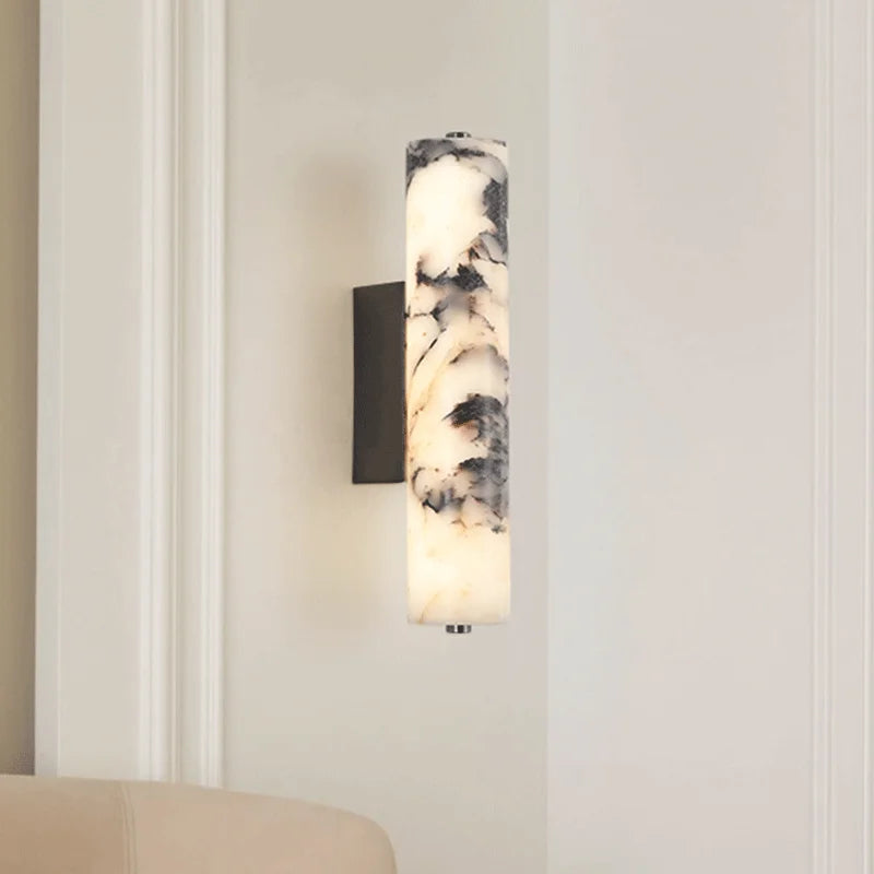 Elegant Wall Sconce Lighting with Black Marble Shade & Warm Illumination for Timeless Home Decor