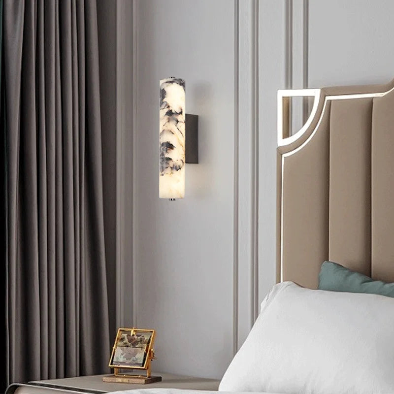 Elegant Wall Sconce Lighting with Black Marble Shade & Warm Illumination for Timeless Home Decor