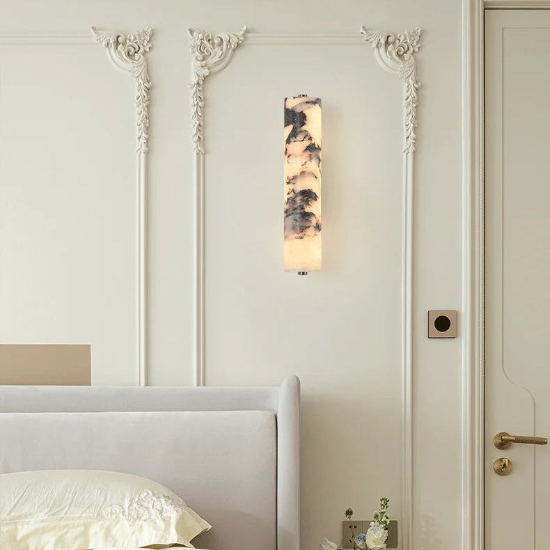 Elegant Wall Sconce Lighting with Black Marble Shade & Warm Illumination for Timeless Home Decor