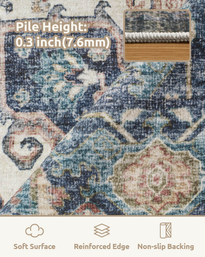 Elegant Washable Area Rug | Non-Slip Design for Safety & Comfort in Living Rooms
