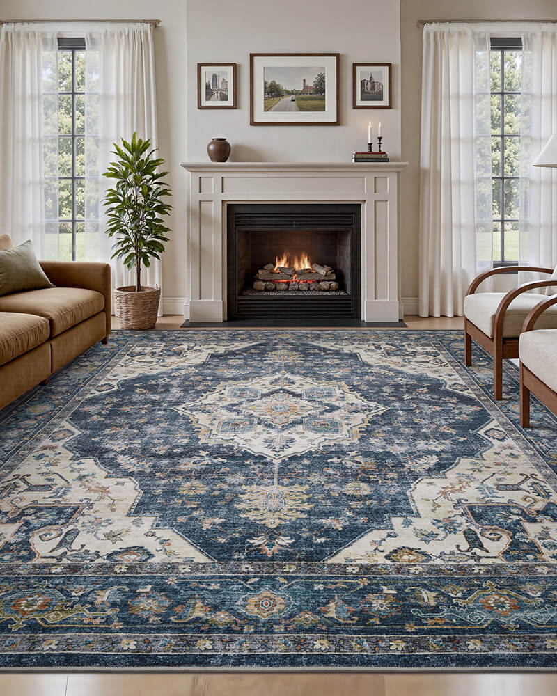 Elegant Washable Area Rug | Non-Slip Design for Safety & Comfort in Living Rooms