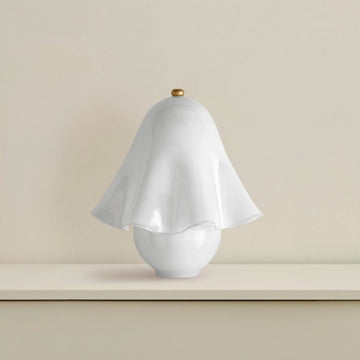 Elegant White Glass Table Lamp with Copper Accent | Dimmable Bedside Lighting for Cozy Ambiance