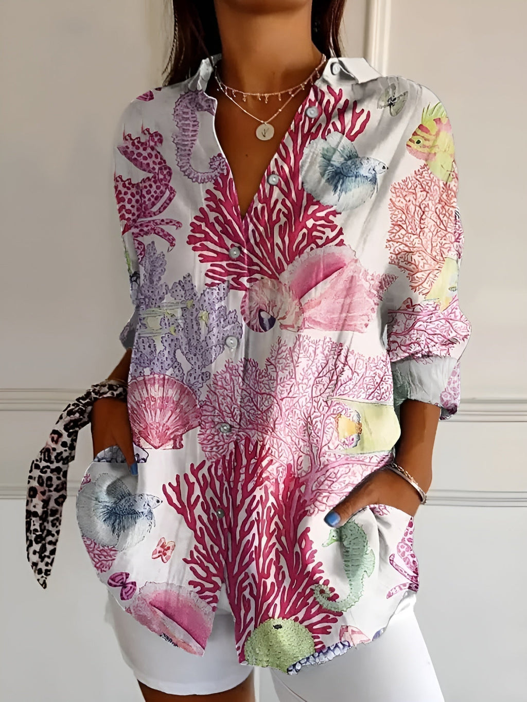 Elegant Women's Blouse with Long Sleeves & Button Closure | Breathable Cotton Summer Top for All-Day Comfort