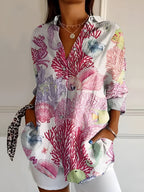 Elegant Women's Blouse with Long Sleeves & Button Closure | Breathable Cotton Summer Top for All-Day Comfort