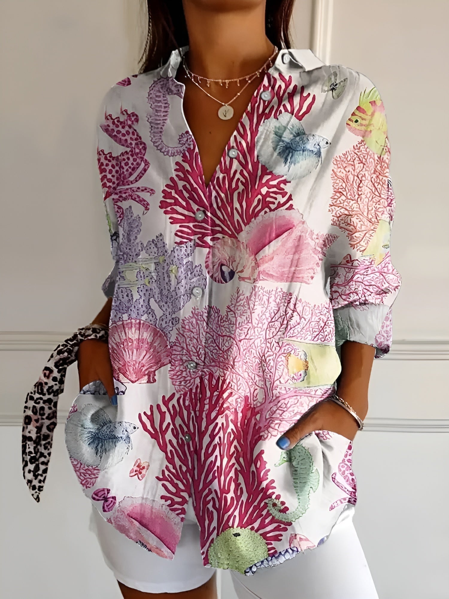 Elegant Women's Blouse with Long Sleeves & Button Closure | Breathable Cotton Summer Top for All-Day Comfort