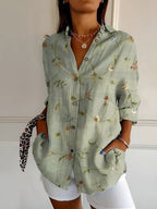 Elegant Women's Blouse with Long Sleeves & Button Closure | Breathable Cotton Summer Top for All-Day Comfort