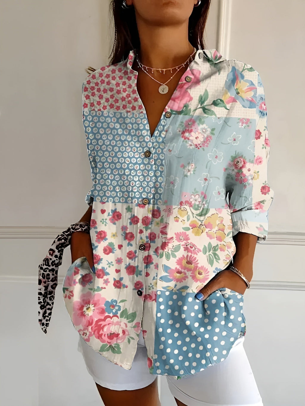 Elegant Women's Blouse with Long Sleeves & Button Closure | Breathable Cotton Summer Top for All-Day Comfort
