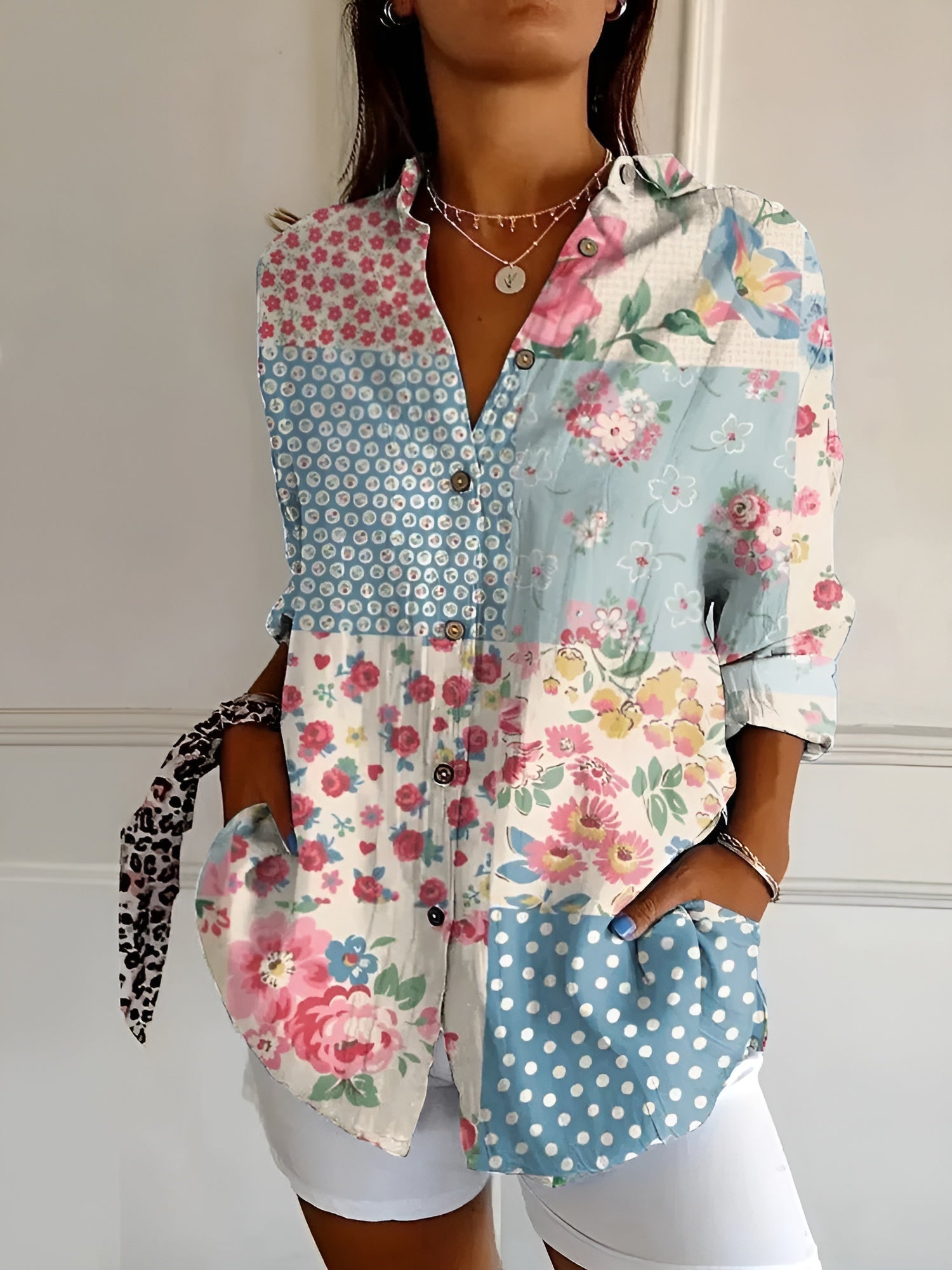 Elegant Women's Blouse with Long Sleeves & Button Closure | Breathable Cotton Summer Top for All-Day Comfort