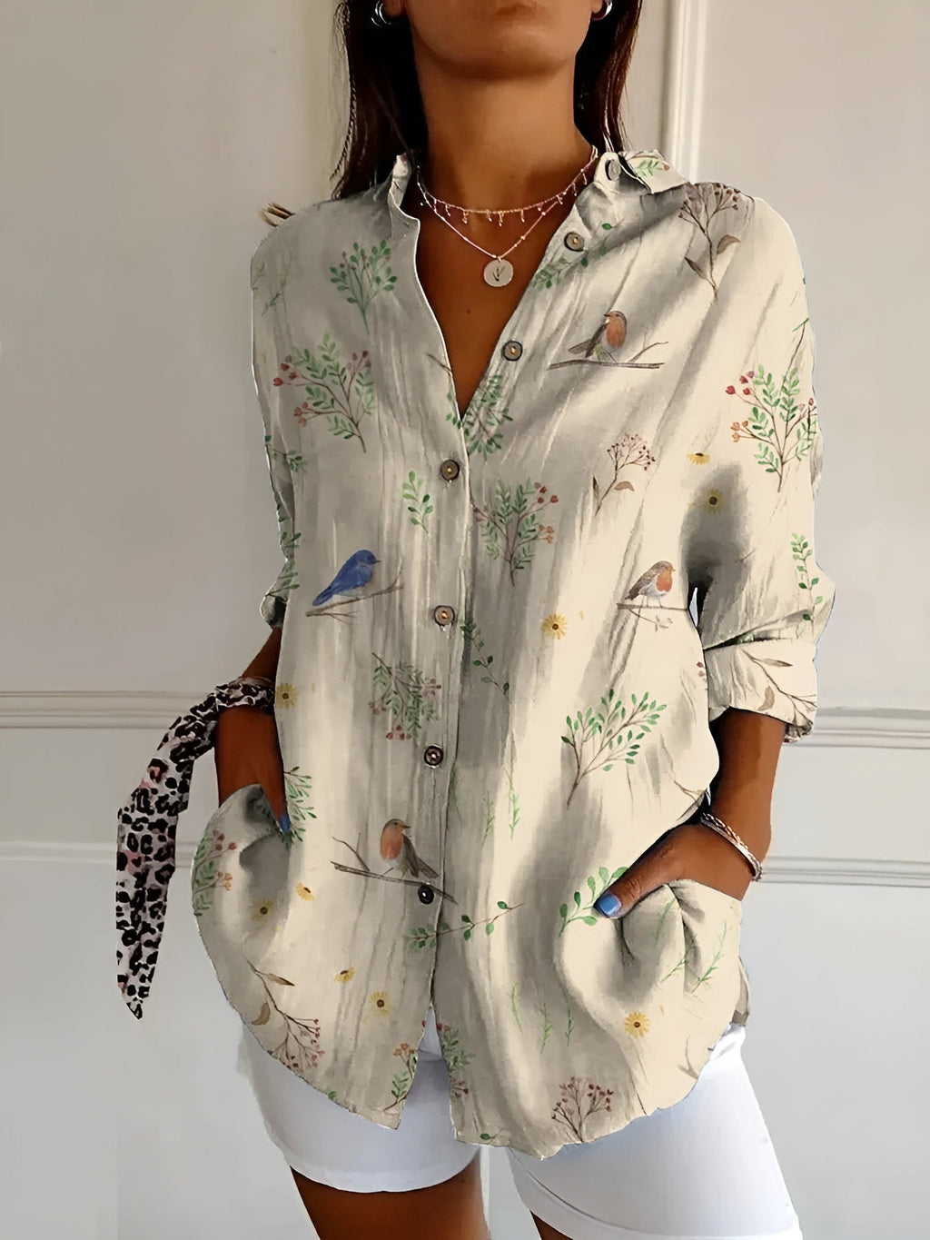 Elegant Women's Blouse with Long Sleeves & Button Closure | Breathable Cotton Summer Top for All-Day Comfort