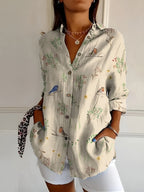 Elegant Women's Blouse with Long Sleeves & Button Closure | Breathable Cotton Summer Top for All-Day Comfort