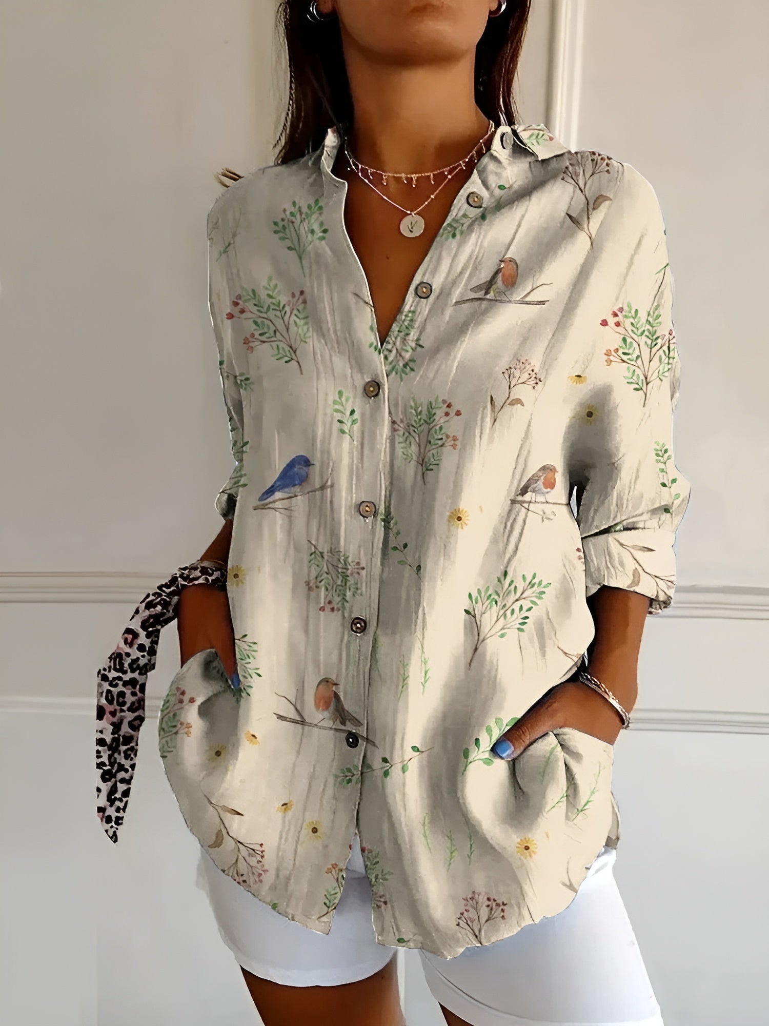 Elegant Women's Blouse with Long Sleeves & Button Closure | Breathable Cotton Summer Top for All-Day Comfort