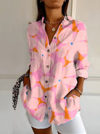 Elegant Women's Blouse with Long Sleeves & Button Closure | Breathable Cotton Summer Top for All-Day Comfort