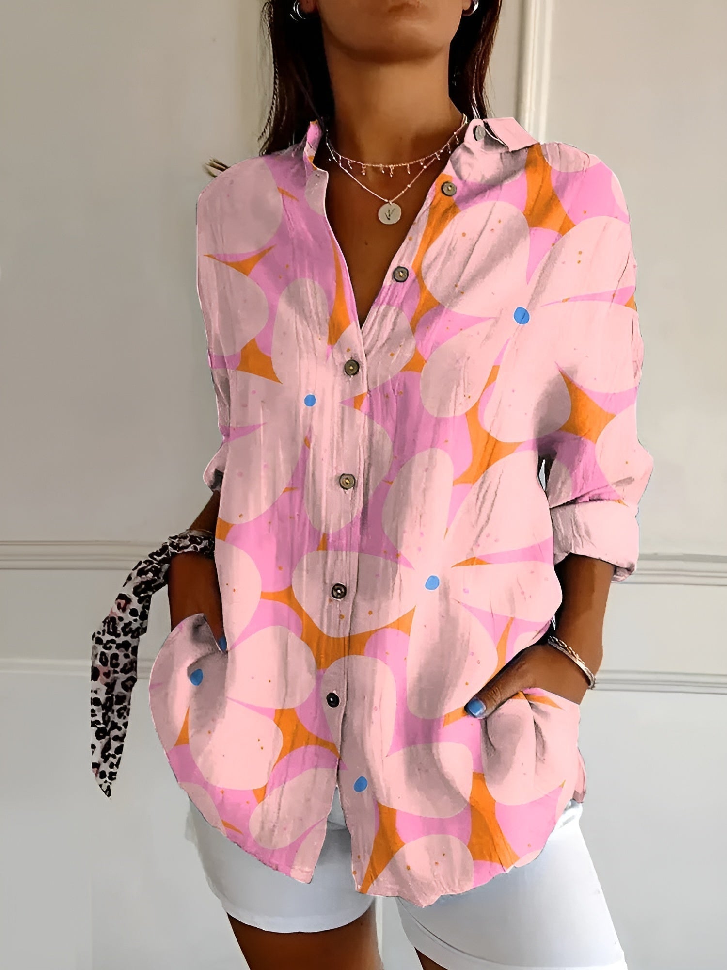 Elegant Women's Blouse with Long Sleeves & Button Closure | Breathable Cotton Summer Top for All-Day Comfort