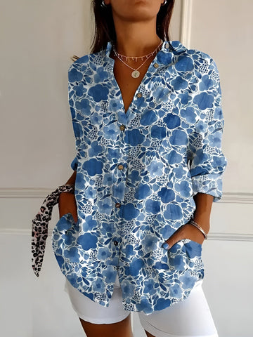 Elegant Women's Blouse with Long Sleeves & Button Closure | Breathable Cotton Summer Top for All-Day Comfort