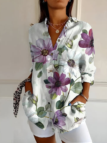 Elegant Women's Blouse with Long Sleeves & Button Closure | Breathable Cotton Summer Top for All-Day Comfort