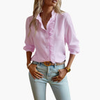 Elegant Women's Blouse with Ruffle Front & Long Sleeves | Versatile Woven Top for Effortless Style
