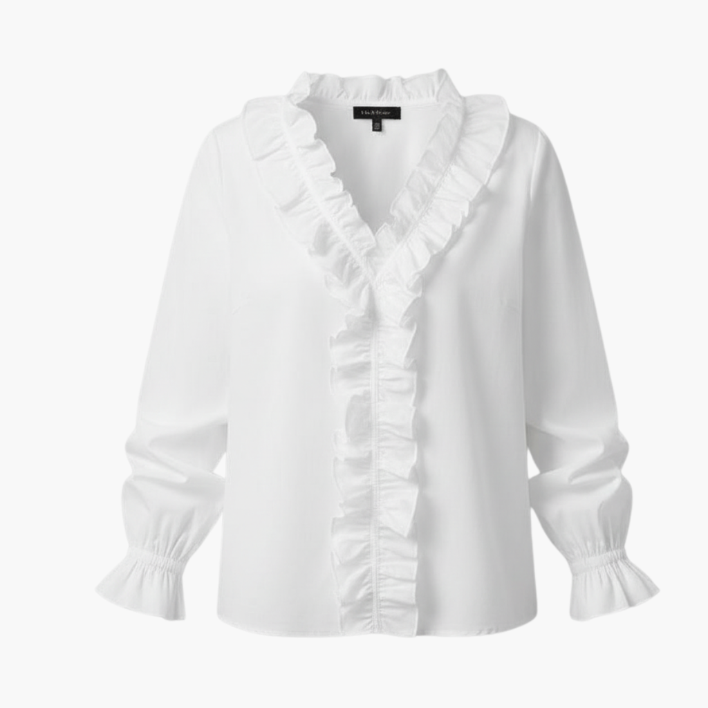 Elegant Women's Blouse with V-Neckline & Ruffle Detail | Long Sleeve Top for Effortless Style