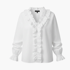 Elegant Women's Blouse with V-Neckline & Ruffle Detail | Long Sleeve Top for Effortless Style