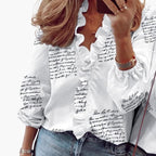 Elegant Women's Blouse with V-Neckline & Ruffle Detail | Long Sleeve Top for Effortless Style