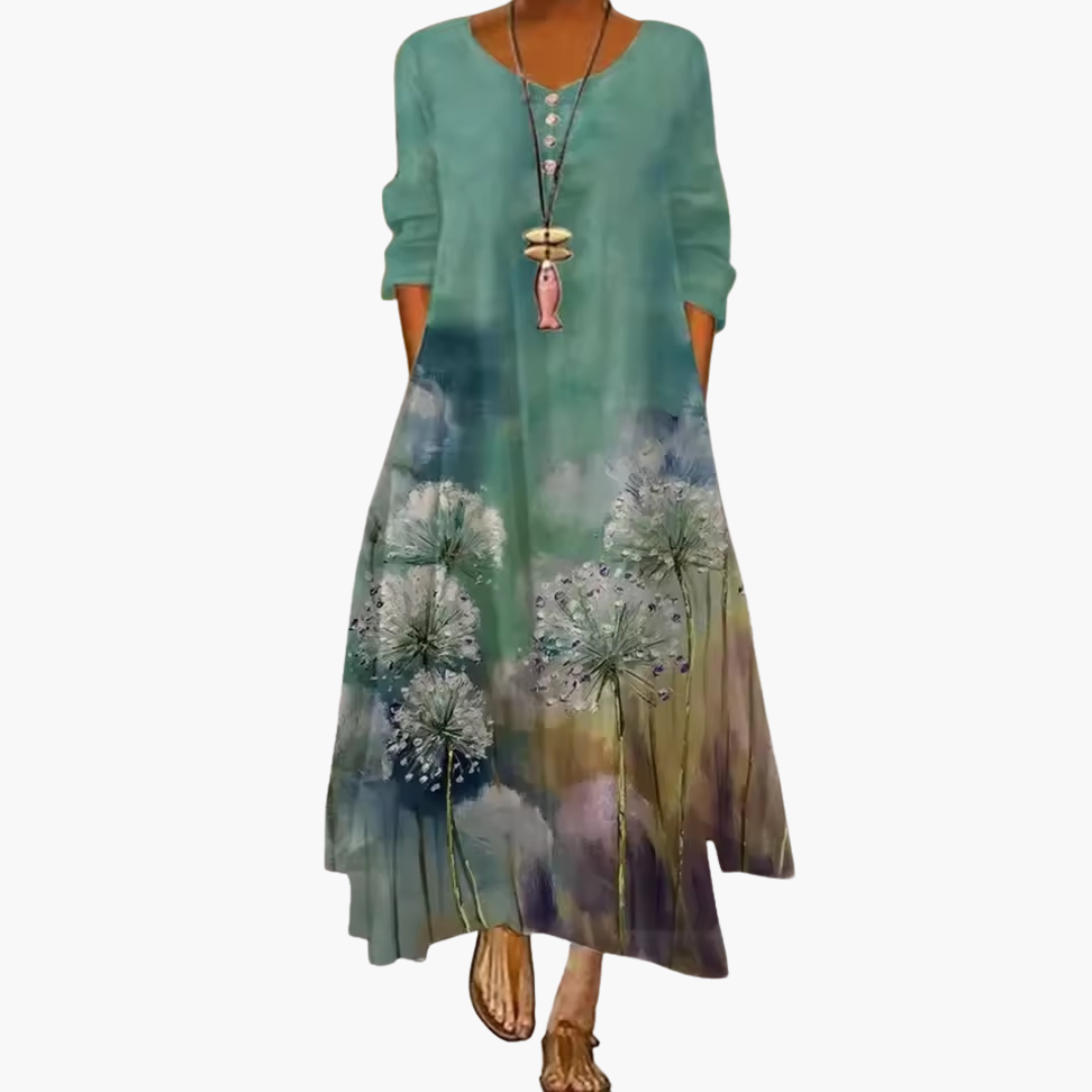 Elegant Women's Dress | A-Line Design with Side Pockets | Comfortable Mid-Length Dress for Effortless Style