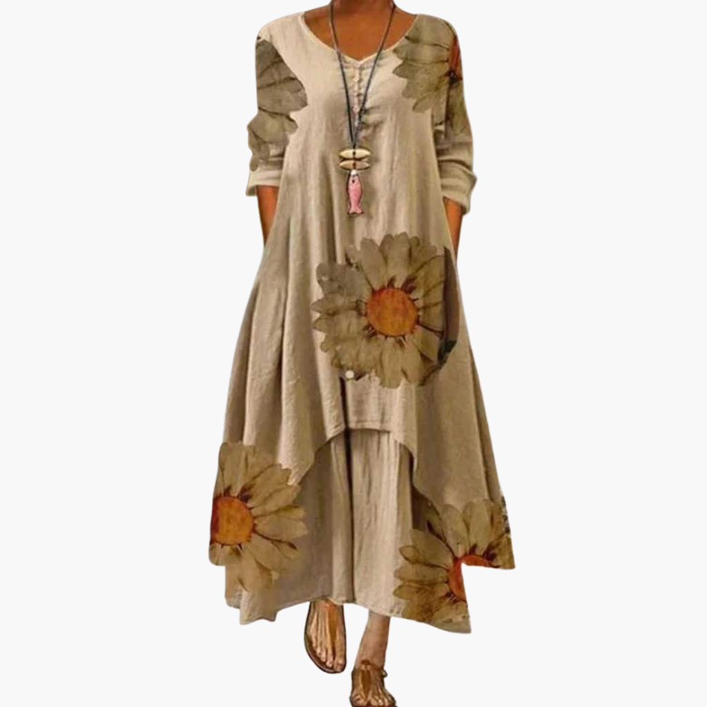 Elegant Women's Dress | A-Line Design with Side Pockets | Comfortable Mid-Length Dress for Effortless Style